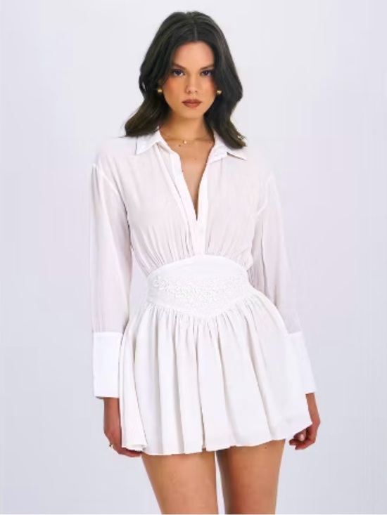 Miss Circle Dresses & Skirts - Miss Circle Jamila White Shirt Mini Dress Embroidered Waist Detail, New, Size S